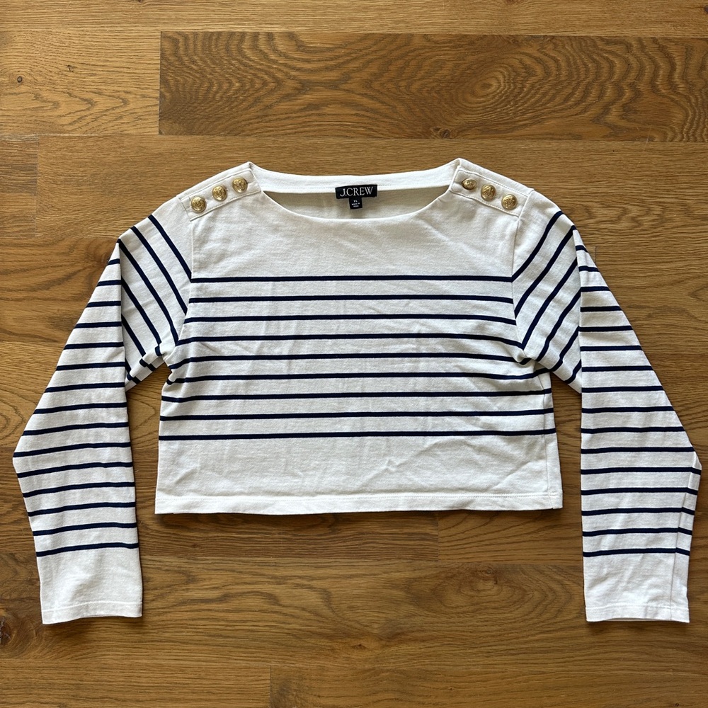 J. Crew Navy and White Striped Crop Top